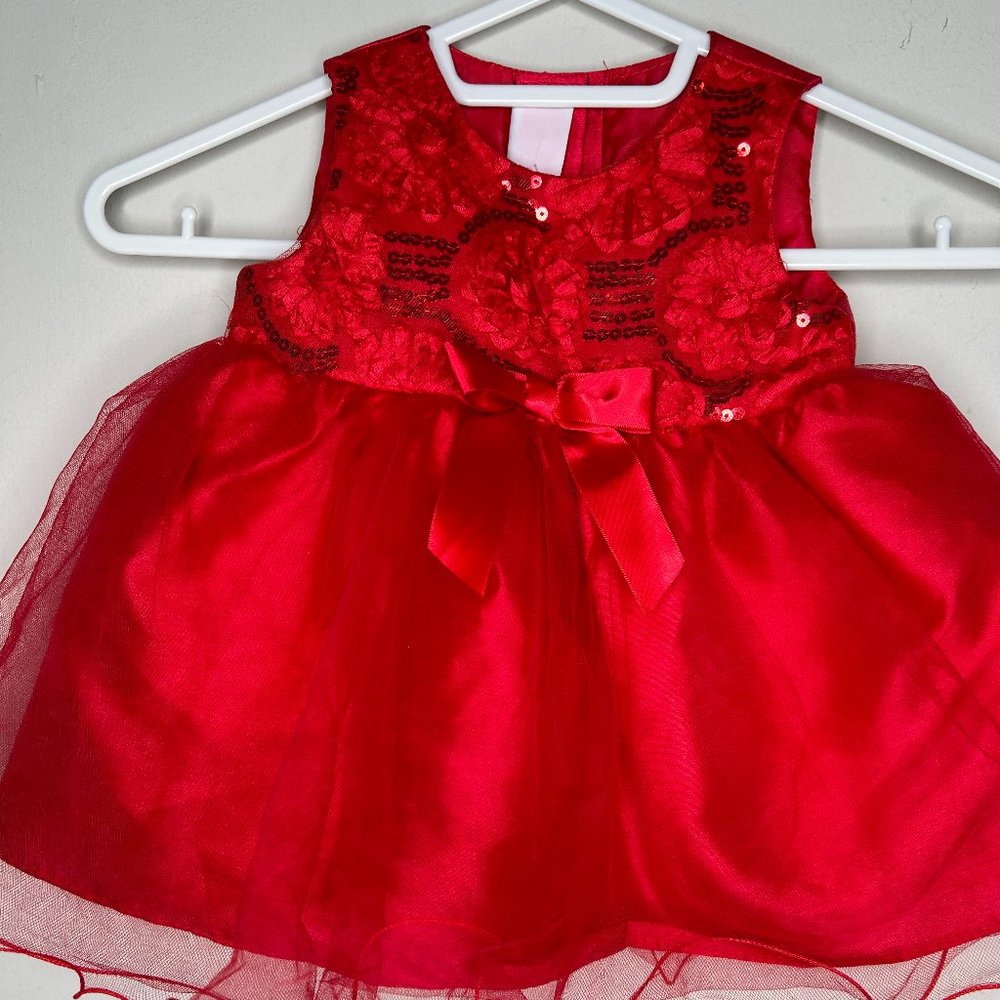 LA Princess Fit & Flare Dress Women's 3-6 Mos Red Sheer Skirt Ribbon Lined Party